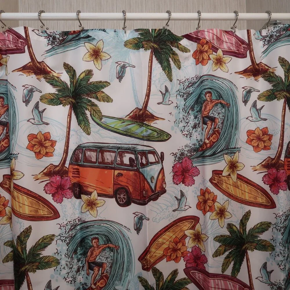 Wild One Surf Boards and Surfing Shower Curtain 100% Polyester